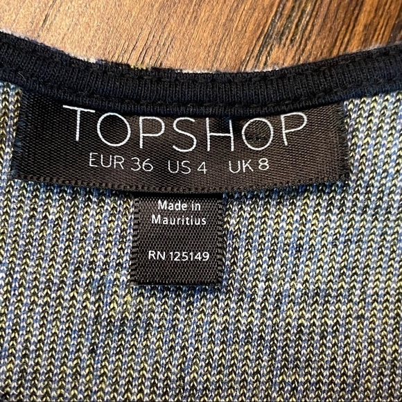 TOPSHOP Fit & Flare Skater Blue Knit Dress with Geometric Tile Print - Picture 8 of 14